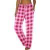 Ekouaer Women Pajama Pants Comfy Pj Bottom with Pockets Stretch Plaid Sleepwear(Rose Red and Black Plaid)