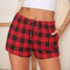 Ekouaer Women Pajama Shorts Comfy Lounge Bottom with Pockets Stretch Strip Sleepwear Drawstring Pj Bottoms Sleep Shorts(A Black Red Plaid)
