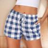 Ekouaer Women Pajama Shorts Comfy Lounge Bottom with Pockets Stretch Strip Sleepwear Drawstring Pj Bottoms Sleep Shorts(Blue White Plaid)