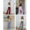 Ekouaer Women’s Pajama Pants Wide Leg Yoga Pants Lounge Drawstring Pants Comfy Stretch Plaid Pj Bottoms(Blue-white Plaid)