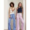 Ekouaer Women’s Pajama Pants Wide Leg Yoga Pants Lounge Drawstring Pants Comfy Stretch Plaid Pj Bottoms(Blue-white Plaid)