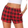 Ekouaer Women Pajama Shorts Comfy Lounge Bottom with Pockets Stretch Strip Sleepwear Drawstring Pj Bottoms Sleep Shorts(A Black Red Plaid)