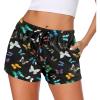 Ekouaer Women Pajama Shorts Comfy Lounge Bottom with Pockets Stretch Strip Sleepwear Drawstring Pj Bottoms Sleep Shorts(Black Butterfly)