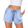 Ekouaer Women Pajama Shorts Comfy Lounge Bottom with Pockets Stretch Strip Sleepwear Drawstring Pj Bottoms Sleep Shorts(Small Blue White Plaid)