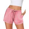 Ekouaer Women Pajama Shorts Comfy Lounge Bottom with Pockets Stretch Strip Sleepwear Drawstring Pj Bottoms Sleep Shorts(Small Red White Plaid)