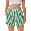 Ekouaer Womens Pajama Shorts Soft Comfy Sleep Shorts Casual Elastic Waist Pj Short with Pockets(Green White Plaid)