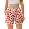 Ekouaer Womens Pajama Shorts Soft Comfy Sleep Shorts Casual Elastic Waist Pj Short with Pockets(Strawberry)