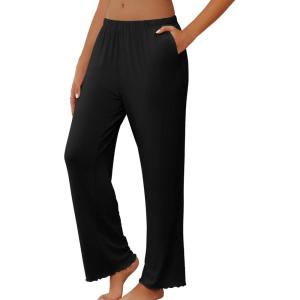 Ekouaer Pajama Pants Women Soft Casual Lounge Pajama Bottoms Comfy Stretch Sleep Pants Wide Leg Pj Bottoms with Pockets(Black)