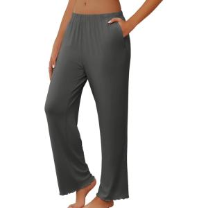 Ekouaer Pajama Pants Women Soft Casual Lounge Pajama Bottoms Comfy Stretch Sleep Pants Wide Leg Pj Bottoms with Pockets(Dark Grey)