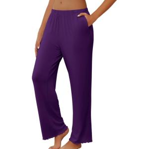 Ekouaer Pajama Pants Women Soft Casual Lounge Pajama Bottoms Comfy Stretch Sleep Pants Wide Leg Pj Bottoms with Pockets(Dark Purple)