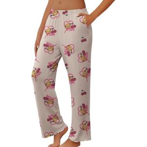 Ekouaer Pajama Pants Women Soft Casual Lounge Pajama Bottoms Comfy Stretch Sleep Pants Wide Leg Pj Bottoms with Pockets(Heart Teddy)