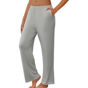 Ekouaer Pajama Pants Women Soft Casual Lounge Pajama Bottoms Comfy Stretch Sleep Pants Wide Leg Pj Bottoms with Pockets(Light Grey)