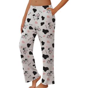 Ekouaer Pajama Pants Women Soft Casual Lounge Pajama Bottoms Comfy Stretch Sleep Pants Wide Leg Pj Bottoms with Pockets(White Cow)