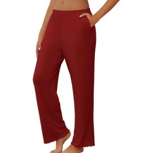 Ekouaer Pajama Pants Women Soft Casual Lounge Pajama Bottoms Comfy Stretch Sleep Pants Wide Leg Pj Bottoms with Pockets(Wine Red)