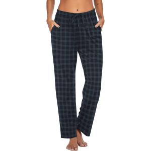Ekouaer Women Pajama Pants Comfy Pj Bottom with Pockets Stretch Plaid Sleepwear(Black and Blue Plaid)