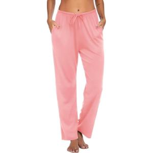 Ekouaer Women Pajama Pants Comfy Pj Bottom with Pockets Stretch Plaid Sleepwear(Icy Pink)