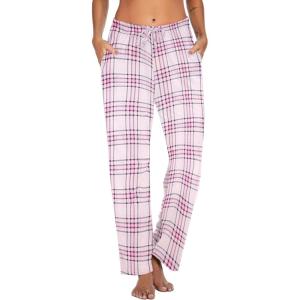 Ekouaer Women Pajama Pants Comfy Pj Bottom with Pockets Stretch Plaid Sleepwear(Pink and White Plaid)