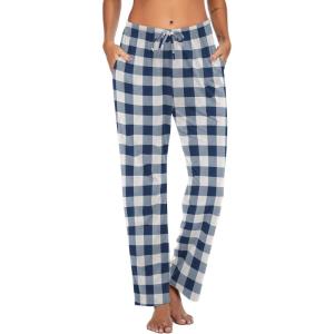 Ekouaer Women Pajama Pants Comfy Pj Bottom with Pockets Stretch Plaid Sleepwear(Plaid 7)