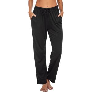 Ekouaer Women Pajama Pants Comfy Pj Bottom with Pockets Stretch Plaid Sleepwear(Pure Black)