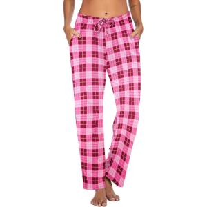 Ekouaer Women Pajama Pants Comfy Pj Bottom with Pockets Stretch Plaid Sleepwear(Rose Red and Black Plaid)