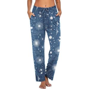 Ekouaer Women Pajama Pants Comfy Pj Bottom with Pockets Stretch Plaid Sleepwear(Starry Sky)