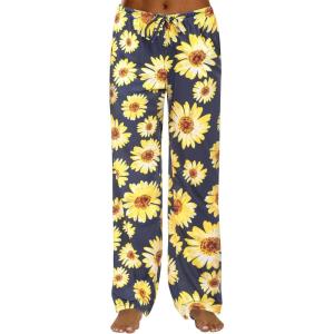 Ekouaer Women Pajama Pants Comfy Pj Bottom with Pockets Stretch Plaid Sleepwear(Sunflower Print)