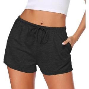 Ekouaer Women Pajama Shorts Comfy Lounge Bottom with Pockets Stretch Strip Sleepwear Drawstring Pj Bottoms Sleep Shorts(Black)