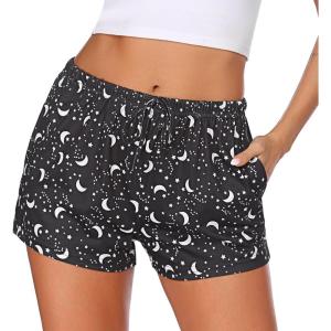 Ekouaer Women Pajama Shorts Comfy Lounge Bottom with Pockets Stretch Strip Sleepwear Drawstring Pj Bottoms Sleep Shorts(Black Moon)