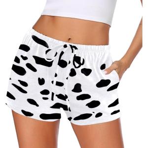 Ekouaer Women Pajama Shorts Comfy Lounge Bottom with Pockets Stretch Strip Sleepwear Drawstring Pj Bottoms Sleep Shorts(Cow Print)