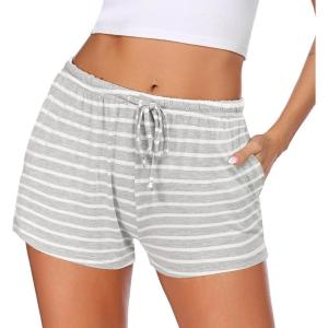 Ekouaer Women Pajama Shorts Comfy Lounge Bottom with Pockets Stretch Strip Sleepwear Drawstring Pj Bottoms Sleep Shorts(Grey Strip)