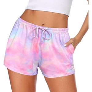 Ekouaer Women Pajama Shorts Comfy Lounge Bottom with Pockets Stretch Strip Sleepwear Drawstring Pj Bottoms Sleep Shorts(Tie Dye Pink)