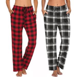 Ekouaer Womens 2 Pack Lounge Pants Comfy Pajama Pants Plaid Pajama Bottoms with Pockets Drawstring Pj Bottoms Pants(2 Pack-set 1)