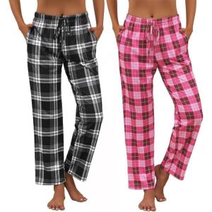 Ekouaer Womens 2 Pack Lounge Pants Comfy Pajama Pants Plaid Pajama Bottoms with Pockets Drawstring Pj Bottoms Pants(2 Pack-set 17)