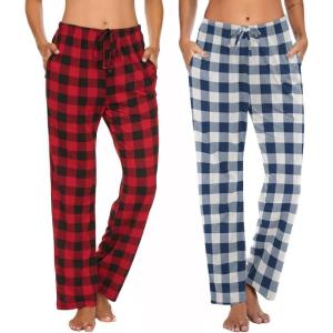 Ekouaer Womens 2 Pack Lounge Pants Comfy Pajama Pants Plaid Pajama Bottoms with Pockets Drawstring Pj Bottoms Pants(2 Pack-set 3)