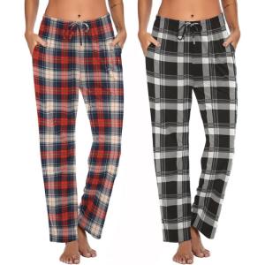 Ekouaer Womens 2 Pack Lounge Pants Comfy Pajama Pants Plaid Pajama Bottoms with Pockets Drawstring Pj Bottoms Pants(2 Pack-set 5)