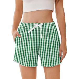 Ekouaer Womens Pajama Shorts Soft Comfy Sleep Shorts Casual Elastic Waist Pj Short with Pockets(Green White Plaid)