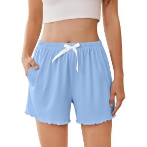 Ekouaer Womens Pajama Shorts Soft Comfy Sleep Shorts Casual Elastic Waist Pj Short with Pockets(Light Blue)