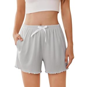 Ekouaer Womens Pajama Shorts Soft Comfy Sleep Shorts Casual Elastic Waist Pj Short with Pockets(Light Grey)