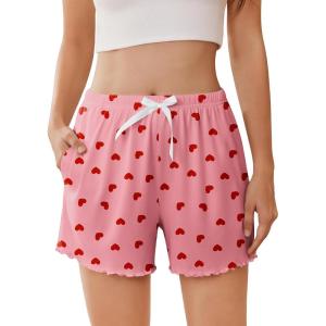 Ekouaer Womens Pajama Shorts Soft Comfy Sleep Shorts Casual Elastic Waist Pj Short with Pockets(Love)