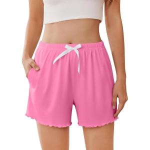 Ekouaer Womens Pajama Shorts Soft Comfy Sleep Shorts Casual Elastic Waist Pj Short with Pockets(Peachy Pink)