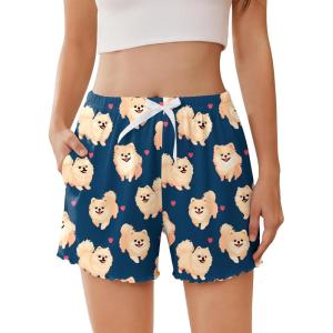 Ekouaer Womens Pajama Shorts Soft Comfy Sleep Shorts Casual Elastic Waist Pj Short with Pockets(Puppy)
