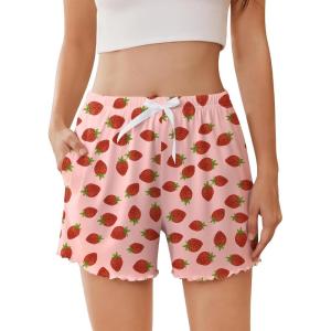 Ekouaer Womens Pajama Shorts Soft Comfy Sleep Shorts Casual Elastic Waist Pj Short with Pockets(Strawberry)