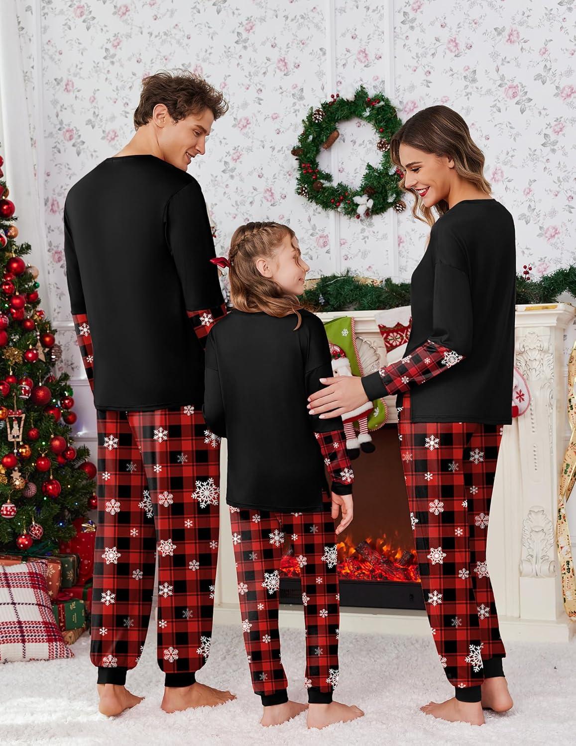 imageEkouaer Family Christmas Pajamas Matching Sets Soft Long Sleeve Couple Pjs Xmas Sleepwear Holiday Lounge SetBlack Cartoon Elk
