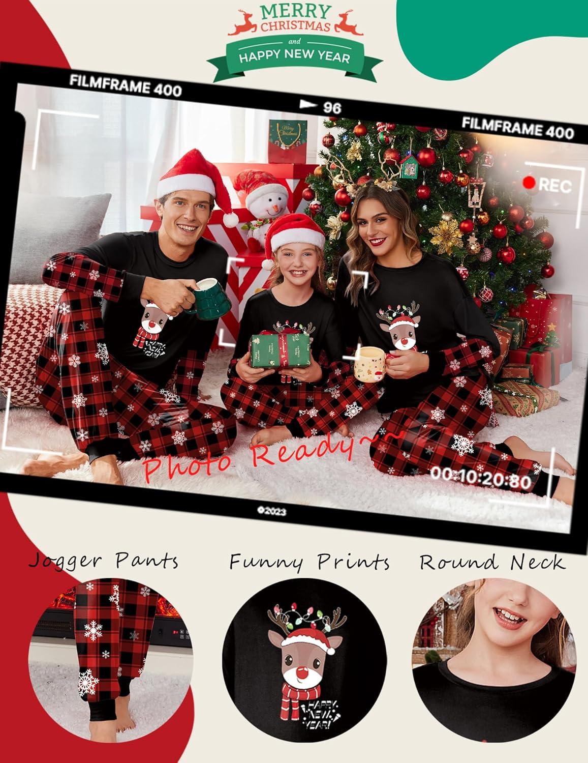 imageEkouaer Family Christmas Pajamas Matching Sets Soft Long Sleeve Couple Pjs Xmas Sleepwear Holiday Lounge SetBlack Cartoon Elk