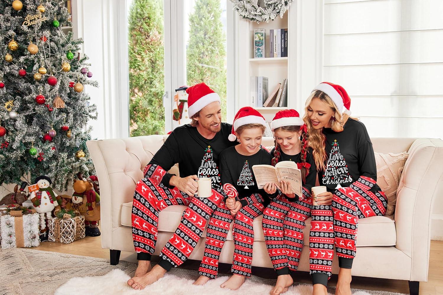 imageEkouaer Family Christmas Pajamas Matching Sets Soft Long Sleeve Couple Pjs Xmas Sleepwear Holiday Lounge SetBlackchristmas Tree
