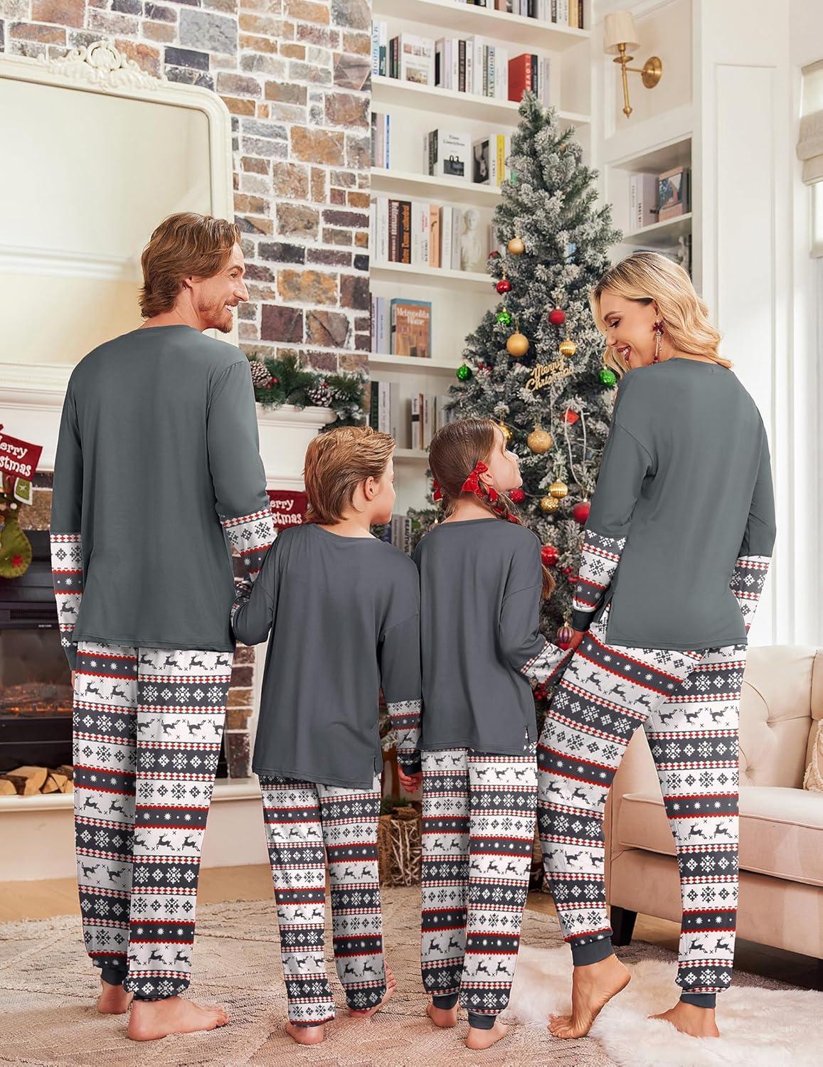 imageEkouaer Family Christmas Pajamas Matching Sets Soft Long Sleeve Couple Pjs Xmas Sleepwear Holiday Lounge SetGray White Snowman