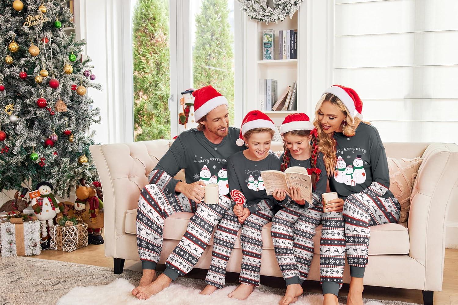 imageEkouaer Family Christmas Pajamas Matching Sets Soft Long Sleeve Couple Pjs Xmas Sleepwear Holiday Lounge SetGray White Snowman