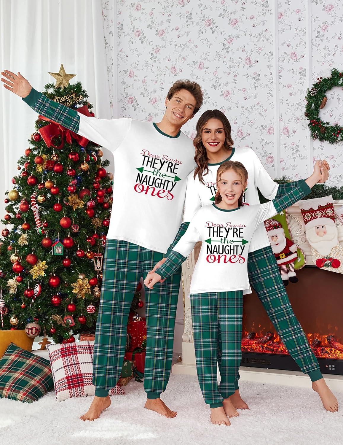 imageEkouaer Family Christmas Pajamas Matching Sets Soft Long Sleeve Couple Pjs Xmas Sleepwear Holiday Lounge SetGreen Letter