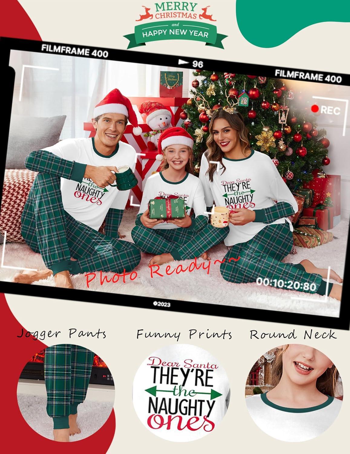 imageEkouaer Family Christmas Pajamas Matching Sets Soft Long Sleeve Couple Pjs Xmas Sleepwear Holiday Lounge SetGreen Letter
