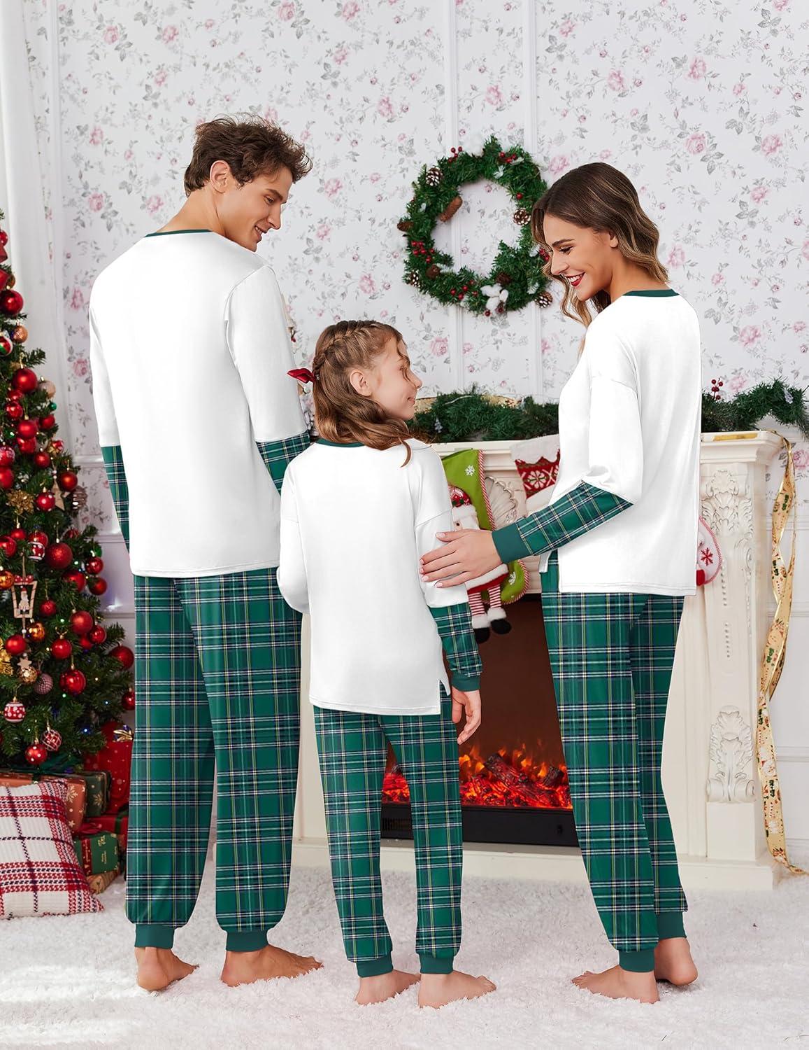 imageEkouaer Family Christmas Pajamas Matching Sets Soft Long Sleeve Couple Pjs Xmas Sleepwear Holiday Lounge SetGreen Letter